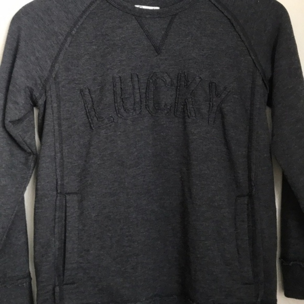 Lucky Brand Charcoal Grey Logo Pullover Sz Small - Picture 4 of 6